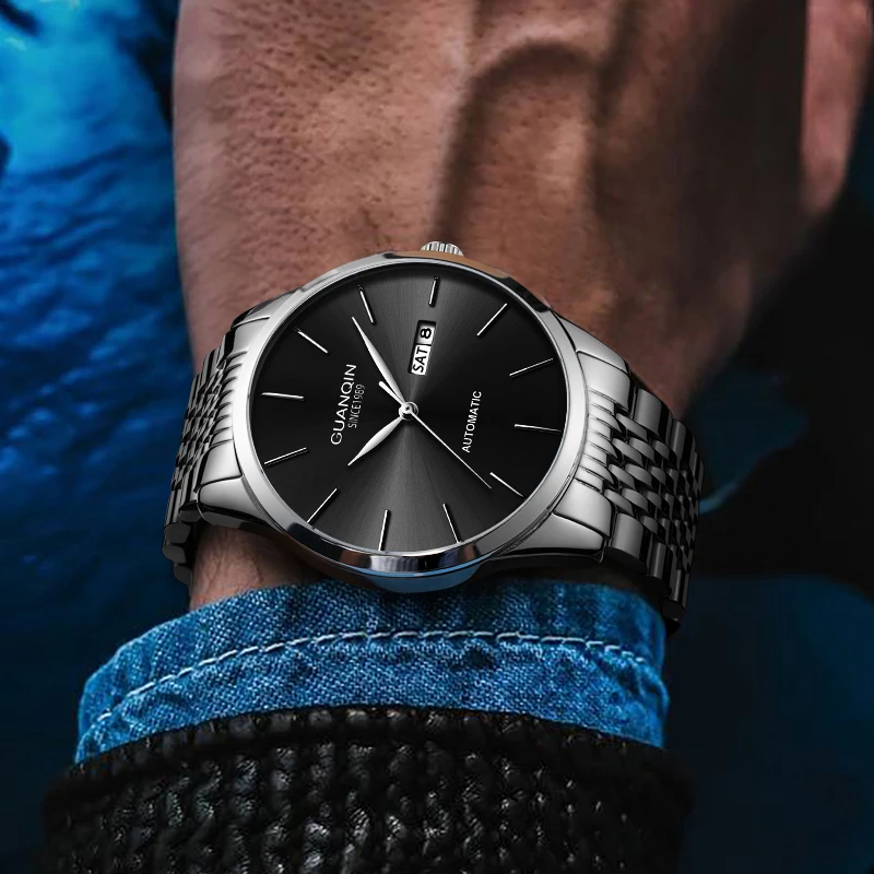 Orologio meccanico da uomo di lusso GUANQIN, movimento autentico, cassa in acciaio inossidabile, doppio calendario, orologi da lavoro e tempo libero, impermeabili fino a 50 m_voghion.com