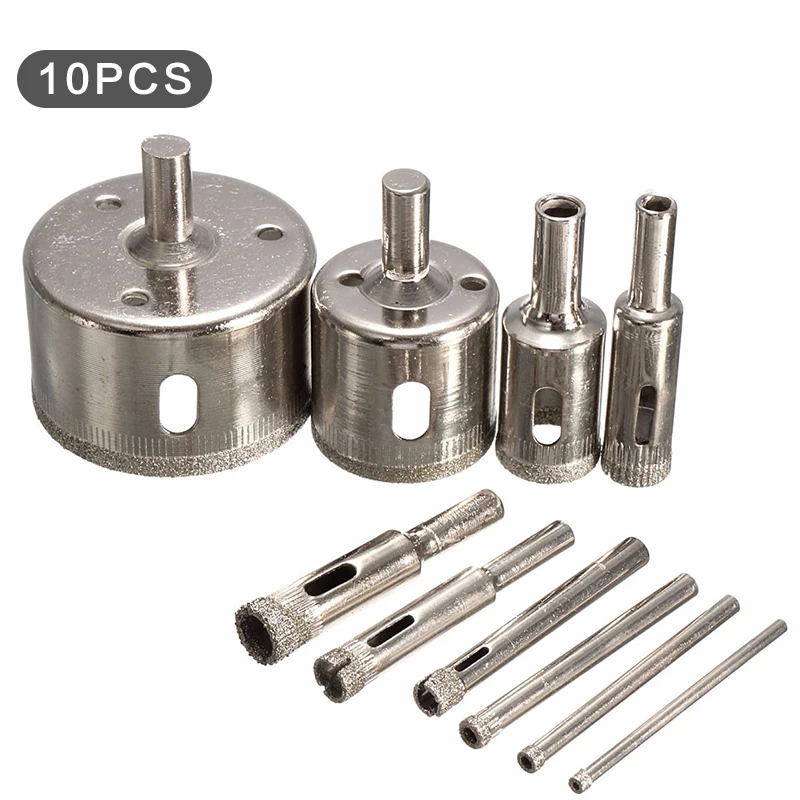 6mm-30mm 10pcs Diamond Coated Drill Bit Set Tile Marble Glass Ceramic Hole Saw Open Drilling Bits Diamond Tools Accessories