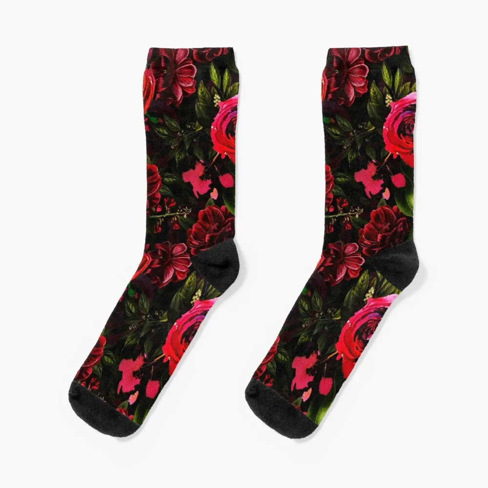 Dark Red Hand Drawn Watercolor RosesPattern Socks Funny socks Boy Socks Women's