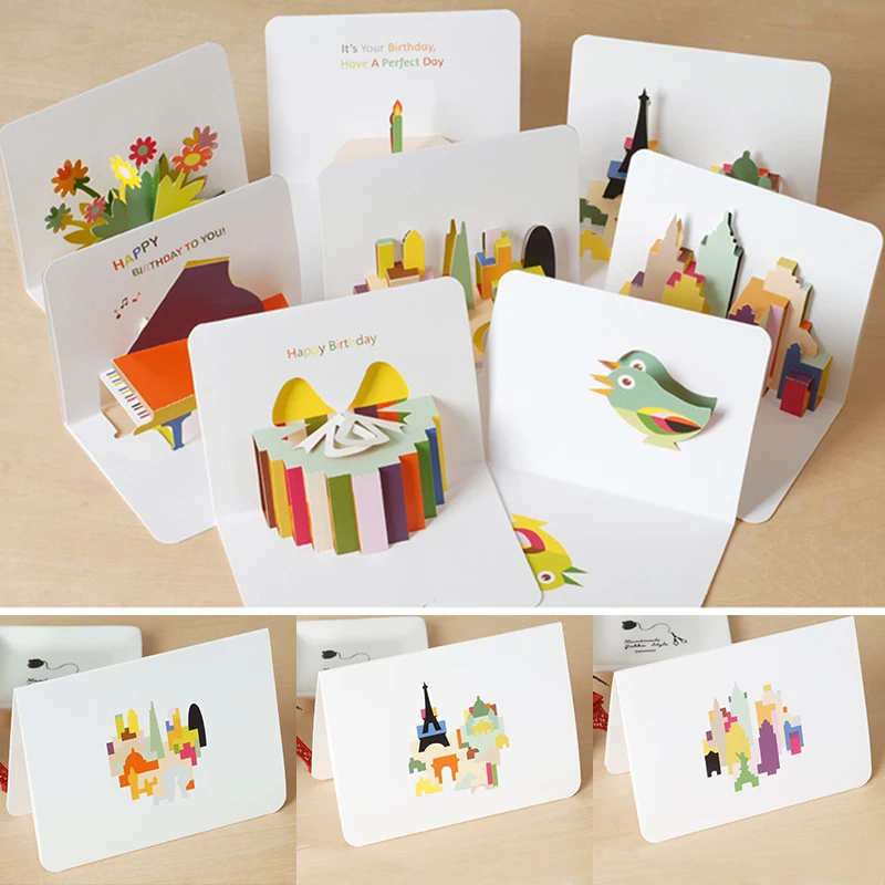 

New 3D Folding Birthday Card Pop-up Card Cartoon Kid Holiday Gift Greeting Card Party Invitation Card Postcard with Envelope