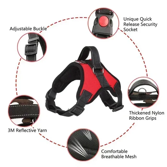 Dog Harness And Leash Set No Pull Adjustable Comfortable with Easy Control Handle Outdoor Running Walking Hand Free Lead Leash 3