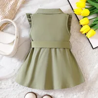 Wholesale Kids Girls Retro Solid Color Trench Belted Dress Double Breasted Elegant Summer Baby Dress 2
