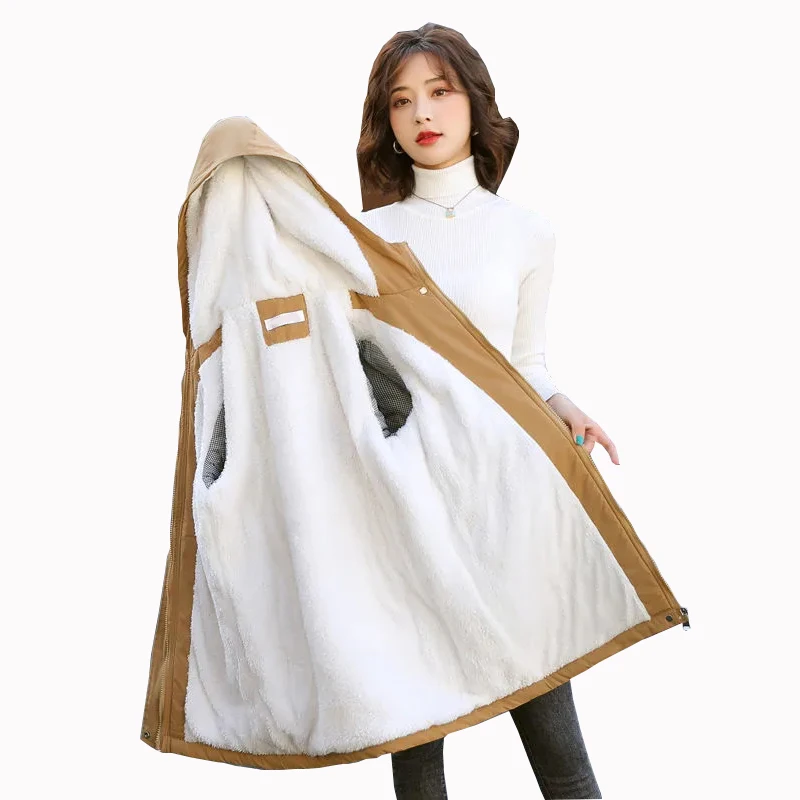 

2022 new Autumn/Winter Women Mid-length Trench Coats British Style Loose Jackets Fleece Thickening Hooded Coat Women's Clothing