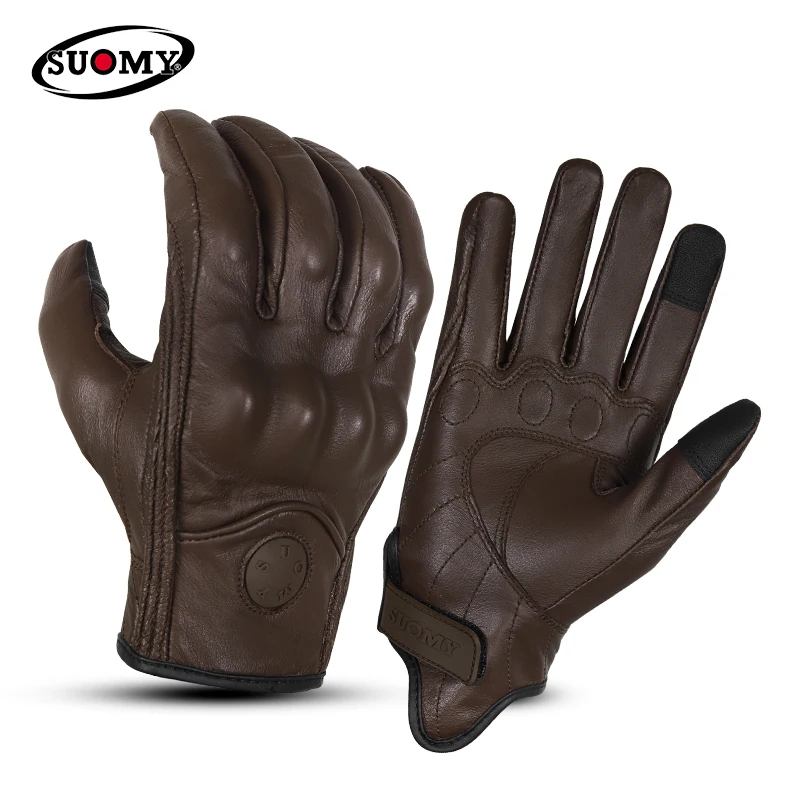 

Sheepskin Leather Gloves Series SUOMY Motorcycle Riding Anti-fall Summer Touch Screen Retro Breathable Luvas Para Motociclista