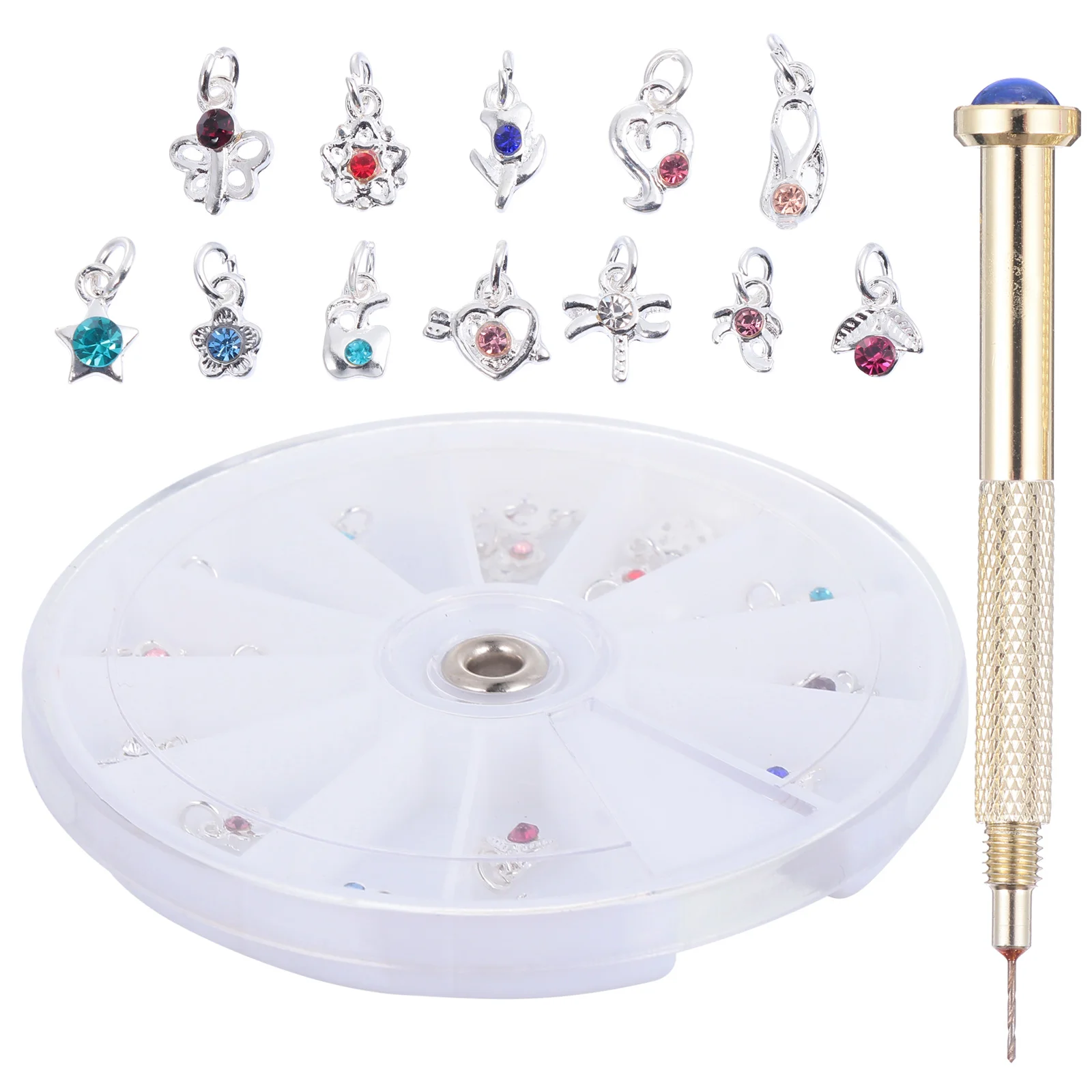 24Pcs Nail Pendants DIY Set with Dangle Nail Charm Piercing Tool Hand Drill nail charm nail pendant 3