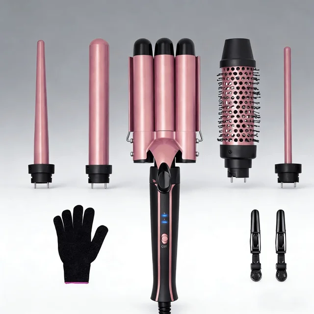 Curling Iron Set 5-in-1 Hair Curler with 3 Barrel Hair Crimper, Hair Straightener - Waver Heating Styling Tools for Women 1