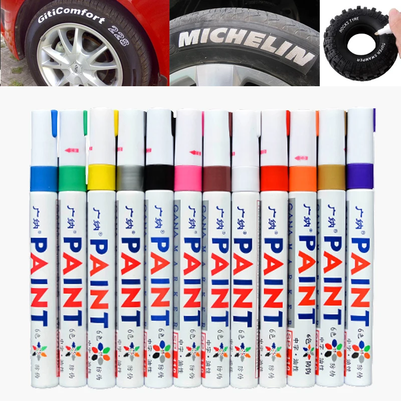 12 Pz/Lotto Penna Impermeabile Colorata Pneumatico Per Auto Pneumatico Cd Metallo Pennarelli Permanenti Graffiti Pennarelli Posca Oleosi Forniture Art