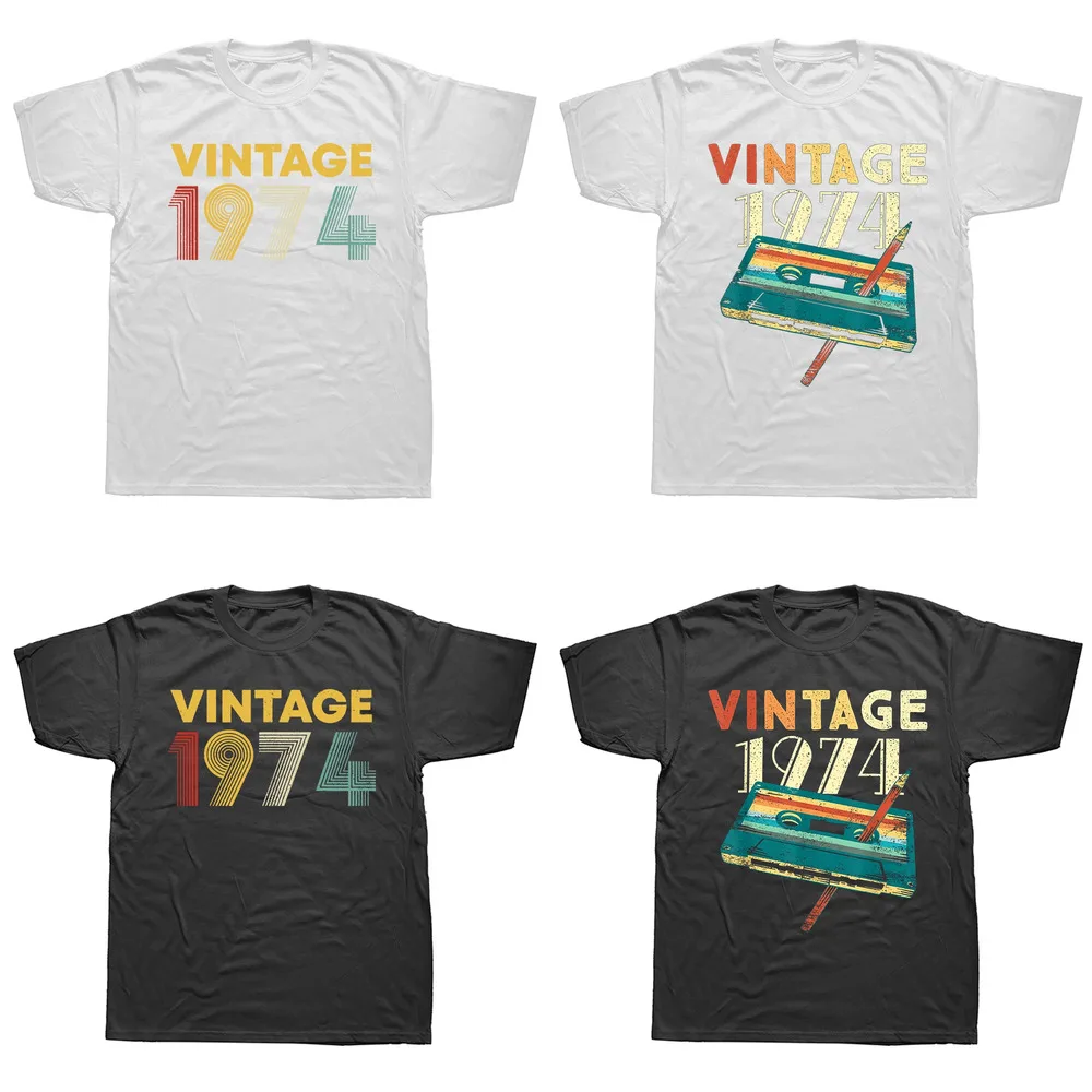 Cassetta a cassetta vintage in edizione limitata del 1974, cinquantesimo compleanno, maglietta di 50 anni, grafica in cotone, streetwear, manica corta_voghion.com