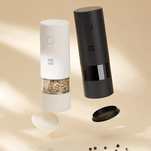 Huohou 전기 자동 밀 후추 소금 분쇄기, LED 조명, 5 가지 모드, 후추 향신료 곡물 분쇄기, 요리용 5