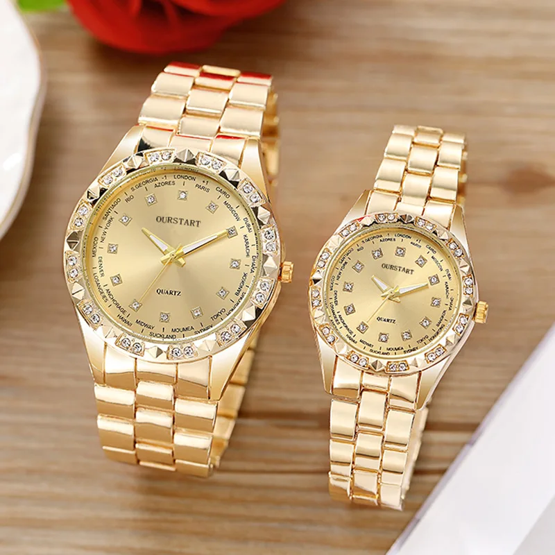 

2024 Lover Watches Luxury Business Stainless Steel Gold Watch Men Classic Watch for Women Rhinestone Couple Gift
