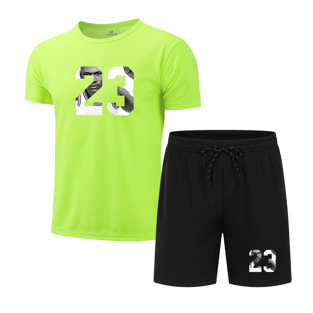 

New Summer Short Sleeve T-Shirt Set Men Quick Dry T-shirt + Shorts Male Fitness Competition Training T-shirt Tracksuit Male