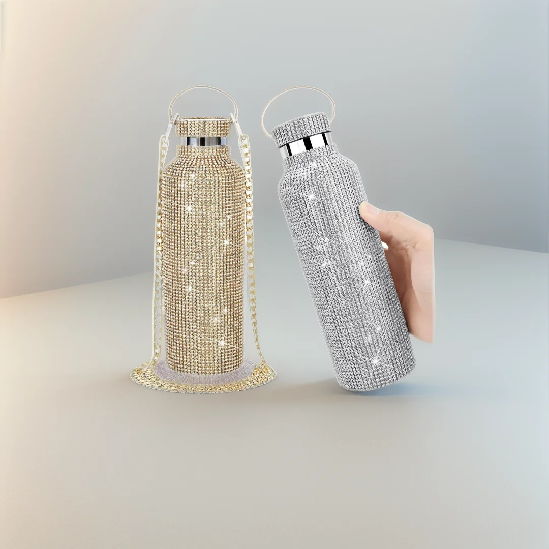 

350/500/750ml Reusable Diamond Thermos Bottles Portable Glitter Rhinestone Water Bottle Stainless Steel Thermal Flask as Gift