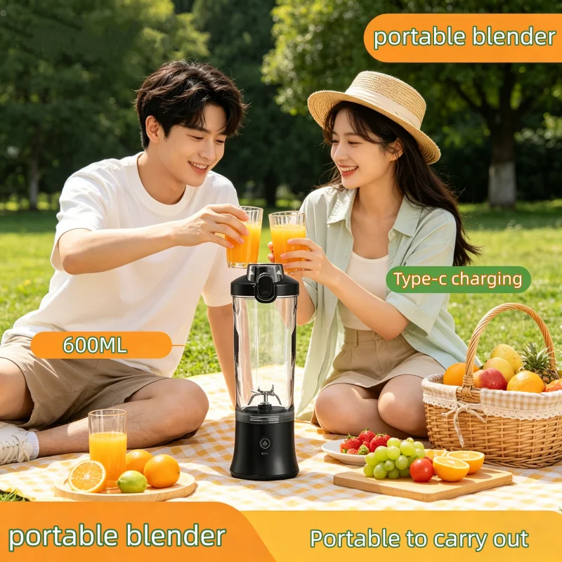 휴대용 블렌더 전기 주서기 600ML 과일 믹서 4000mAh USB 충전식 스무디 미니 블렌더 다기능 주스 메이커