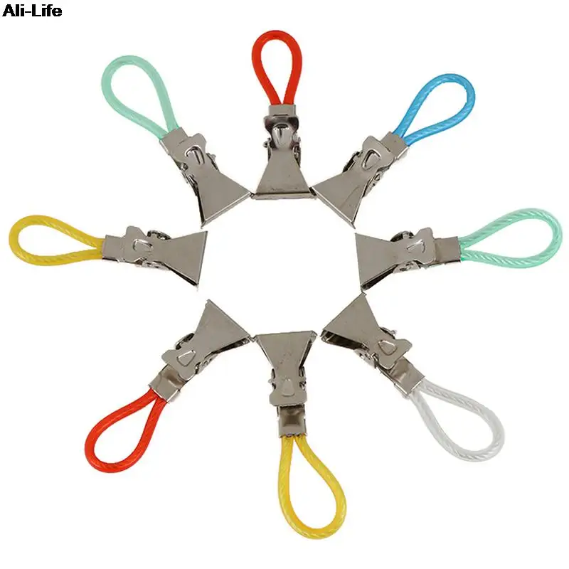 Clothes Pegs Stainless Steel Colorful Laundry Tea Towel Hanging Clips Loops Towel Clips Kitchen Bathroom 8Pcs