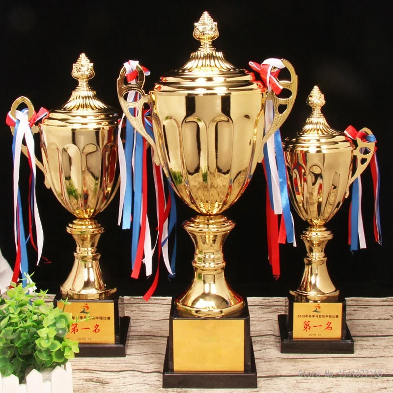 Customizable Champions Trophy, Contest Commercial Covered Metal Football Trophy Medal Souvenir Cup, Plastic Base, 1Pc