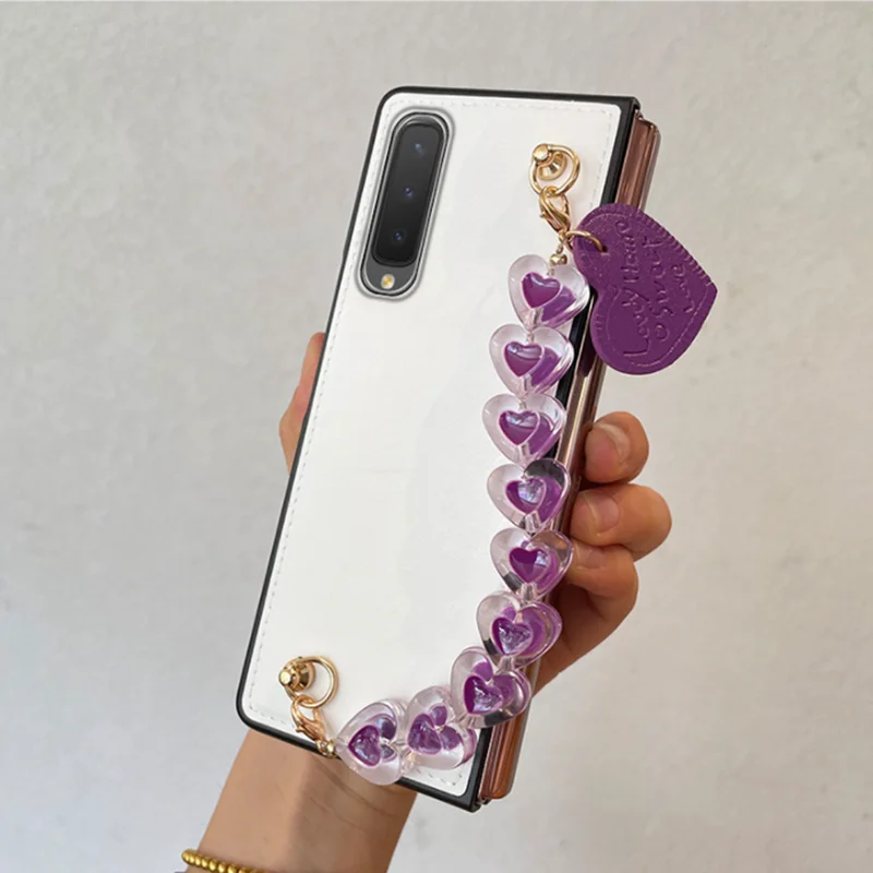 Luxury Fashion Cute Diy Flower Pearl Hand Chain Bracciale Cover Per Samsung Galaxy Z Fold 3 2 Zfold 4 5 Leather Back Fundas