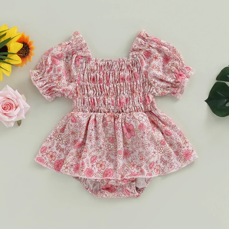 

Listenwind 0-2Y Baby Girls Casual Romper Dress Short Sleeve Floral Playsuit Summer Princess Clothes