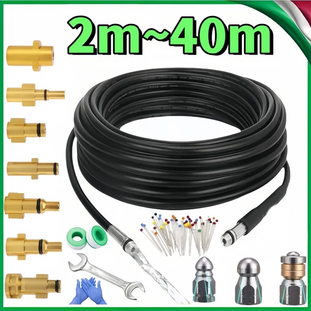 2-40m แรงดันสูงทําความสะอาดเครื่องท่อท่อระบายน้ําระบายน้ําทําความสะอาดท่อชุดทําความสะอาดท่อระบายน้ําทําความสะอาดหัวฉีดสําหรับ Karcher 1