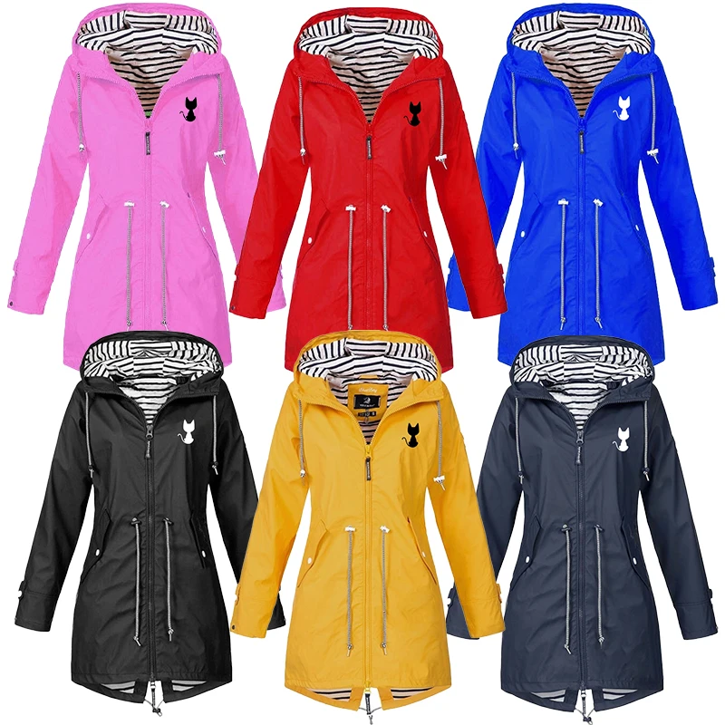 Women's Four Seasons Outdoor Waterproof and Rainproof Jacket Casual Loose Hooded Coat Mountaineering Windproof Jacket S-5XL
