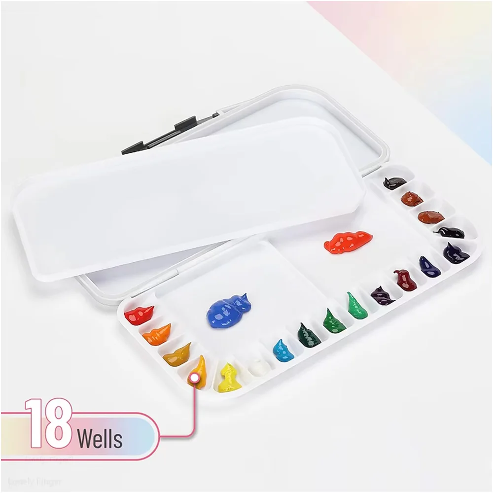 Watercolor Palette with Lid: 18 Wells Airtight Folding Paint Palette with Large Mixing Tray - Empty Acrylic Painting Art Pallet 5