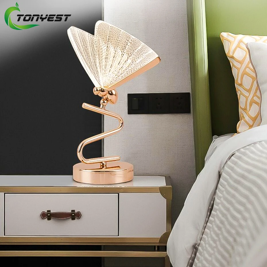 Led Desk Lamp 3 Color Butterfly Table Lamp For Living Room lights Bedroom Bedside Lamp Crystal Night Light Decoration