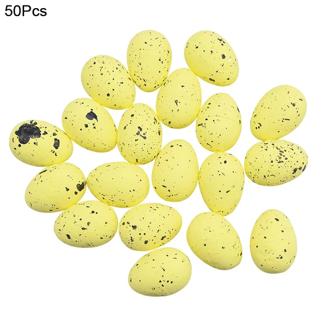 20/50Pcs Foam Easter Eggs Happy Easter Decorations Painted Bird Pigeon Eggs DIY Craft Kids Gift Favor Home Decor Easter Party 50pcs-Yellow