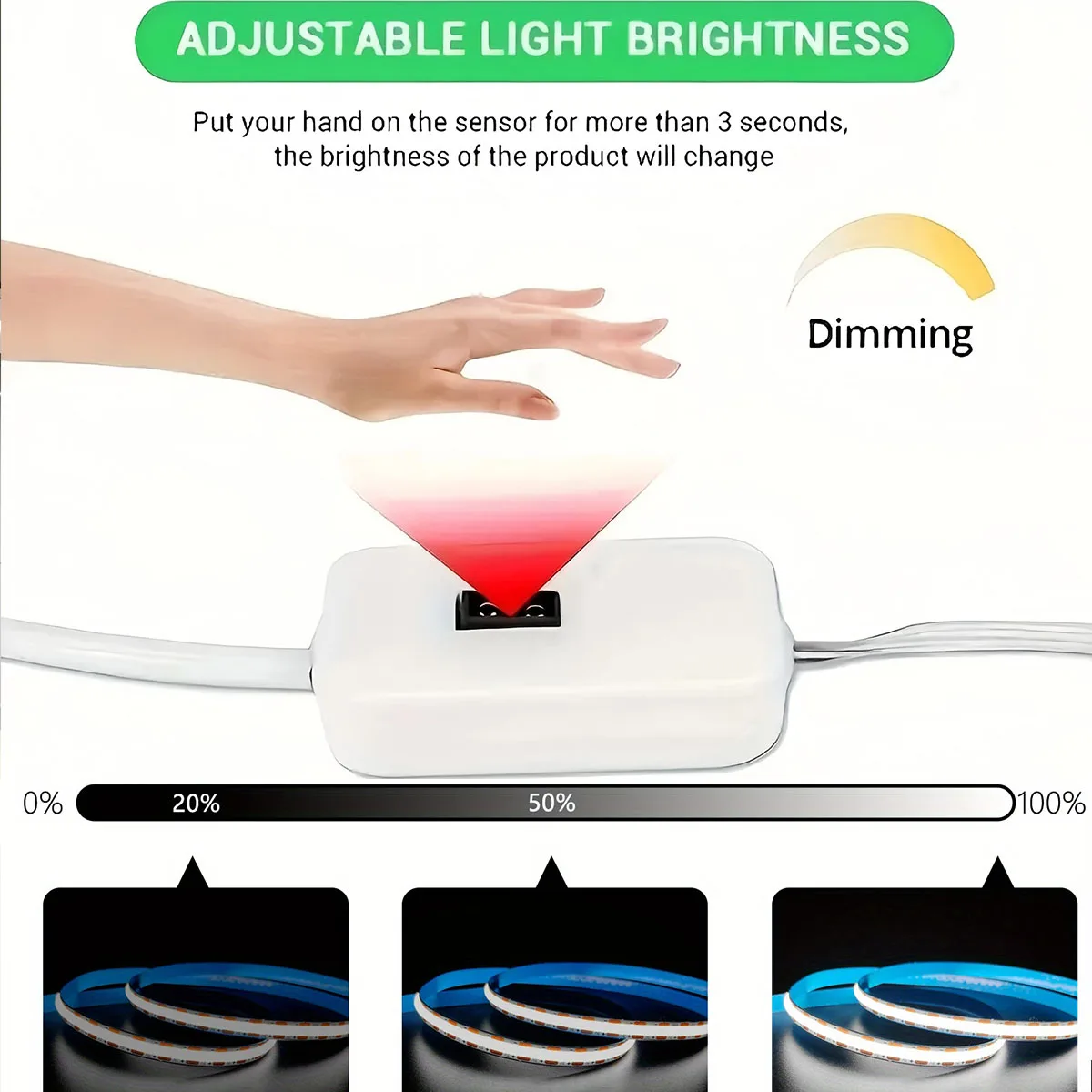 5V USB COB LED Strip Light 1-3m Flexible Tape 320LEDs/m Gesture Sensor Control/Push-button Switch High-Density RA90 TV Backlight