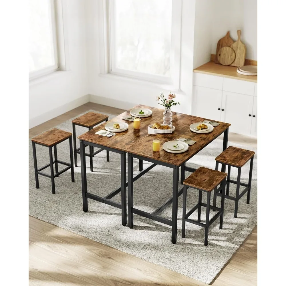 Bar table bar set with 2 bar stools, table set, rustic brown and black