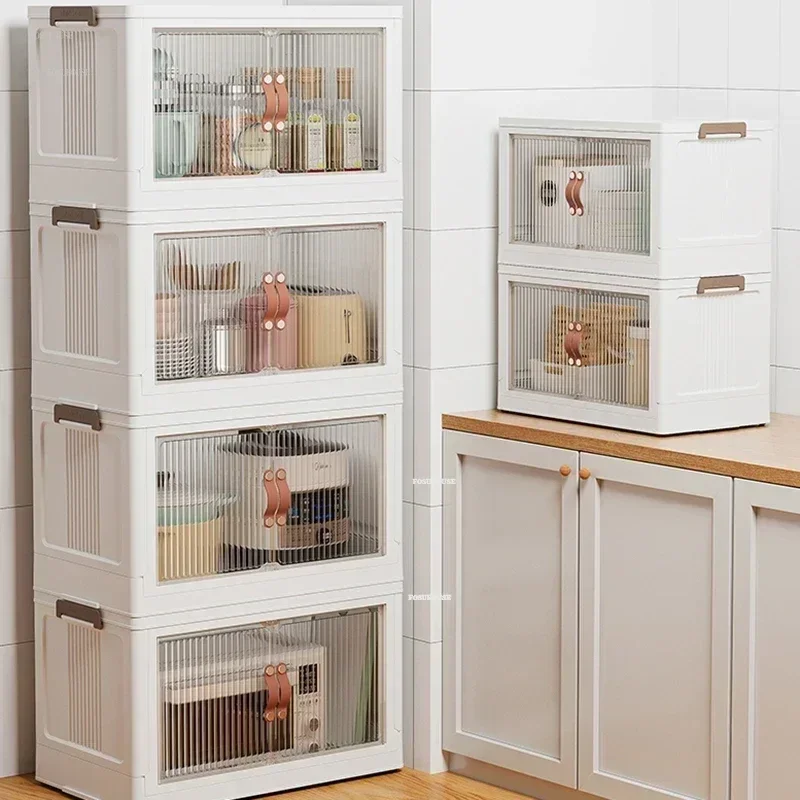 Kitchen Cabinets Home Microwave Storage Cabinet Multi-functional Movable Double Door Locker with Wheels Kitchen Furniture N