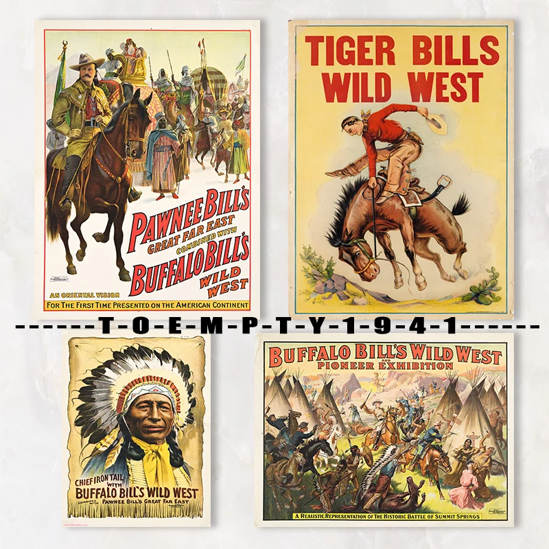 1910S Buffalo Bill'S Wild West Art Exhibition Poster Canvas Printing Vintage American Wall Decoration Histical Wall Art Decor
