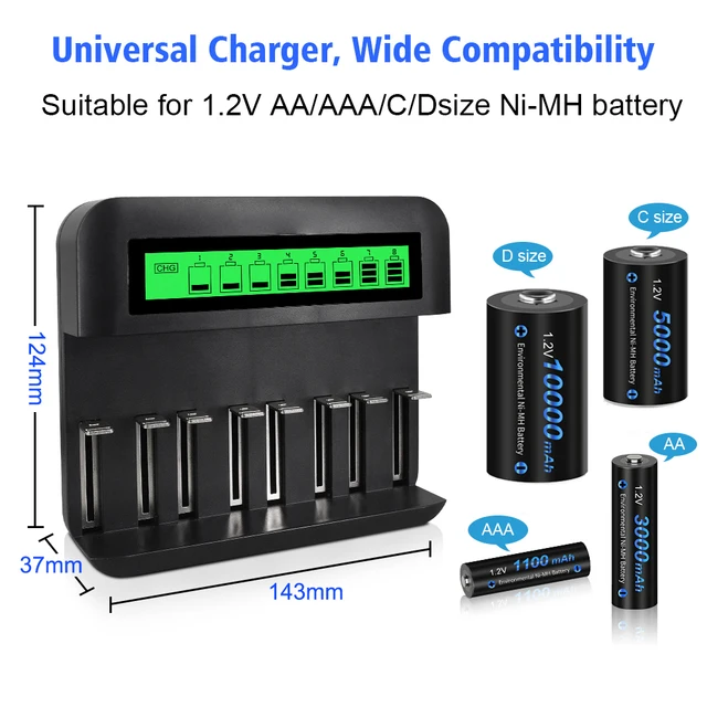 Comprar CITYORK-batería recargable AA de 1,2 V, pilas recargables AAA de  1,2 V y cargador de batería USB LCD para batería NI-MH de 1,2 V AA AAA nimh