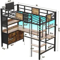 Loft Bed Twin Size with L Shaped Desk and Storage, Metal Bunk Bed with Desk Underneath and LED Lights and Charging Station,Brown 2