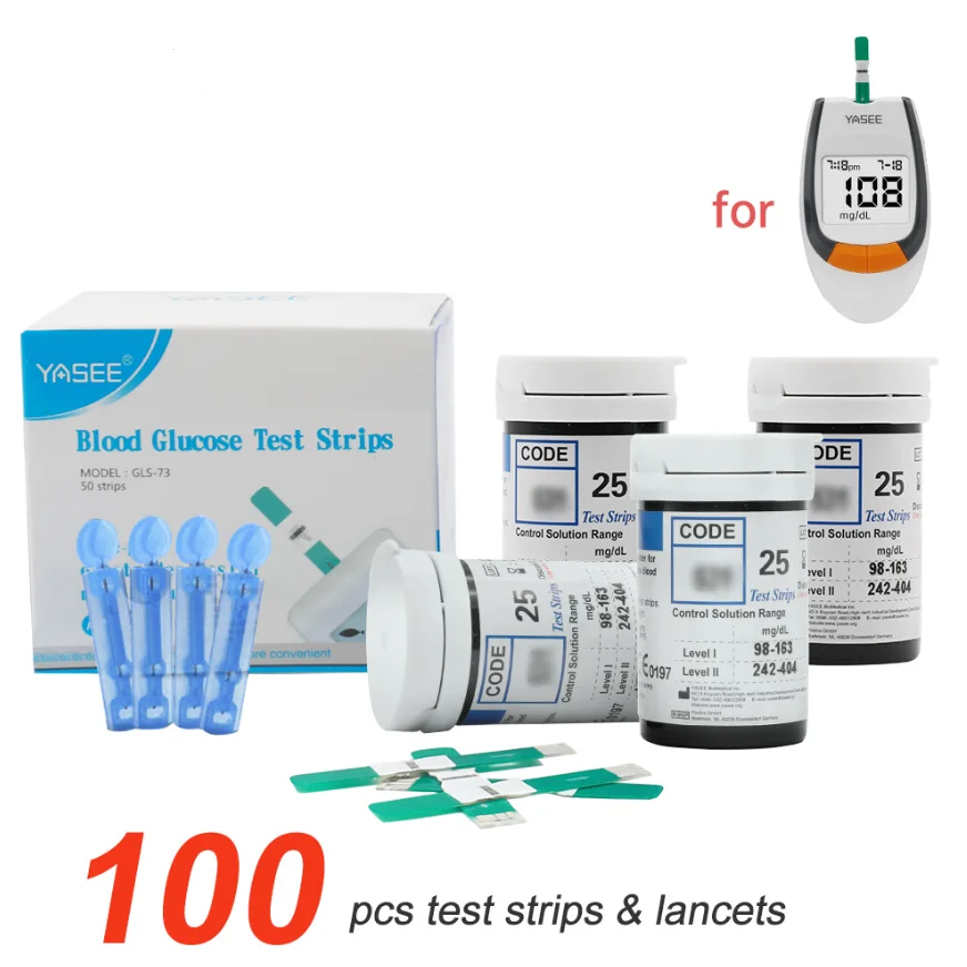 Blood Glucose Strips YASEE GLM-77 GLS-77 100Pcs Test Strip + 100Pcs Lancet