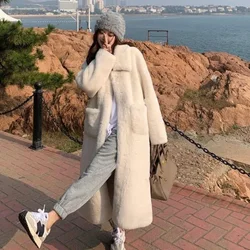 2023 New Winter Coat Fluffy White Artificial Fur Coat Women's Mid Length Warm Artificial Fur Jacket Thickened Women's Coat