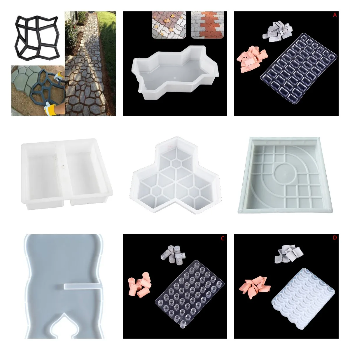 

1pc DIY Paving Mould Home Garden Floor Road Concrete Stepping Driveway Stone Path Mold Patio Maker Black Plastic Making