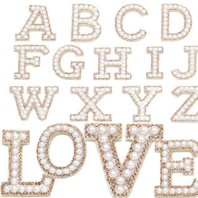 White Letters Patch Applique, Iron Letters Pearls