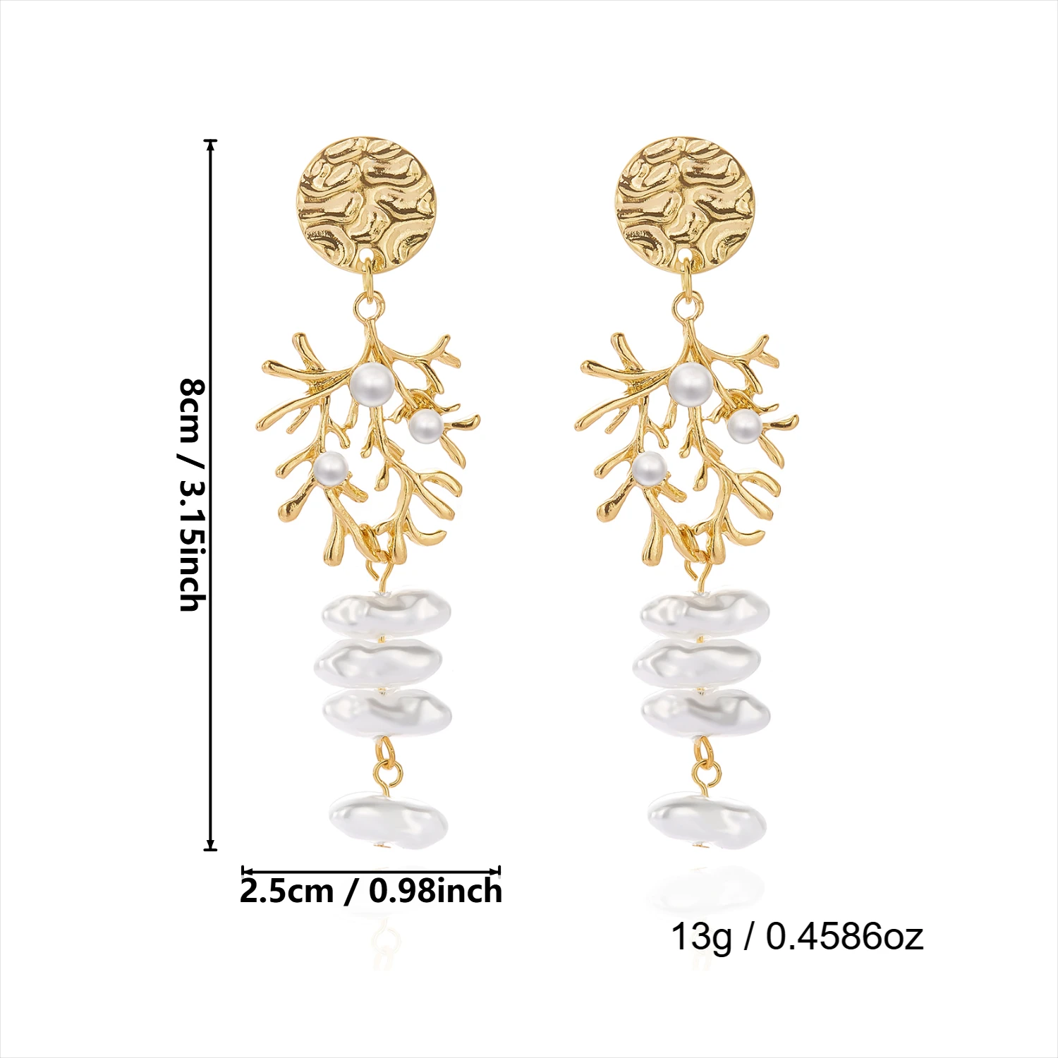 Mehrschichtige Perlenmuschel-Quasten-Ohrringe für Damen, elegante goldfarbene Korallen-Geometrie-Hängeohrringe, Sommer-Strandschmuck – Detail 8