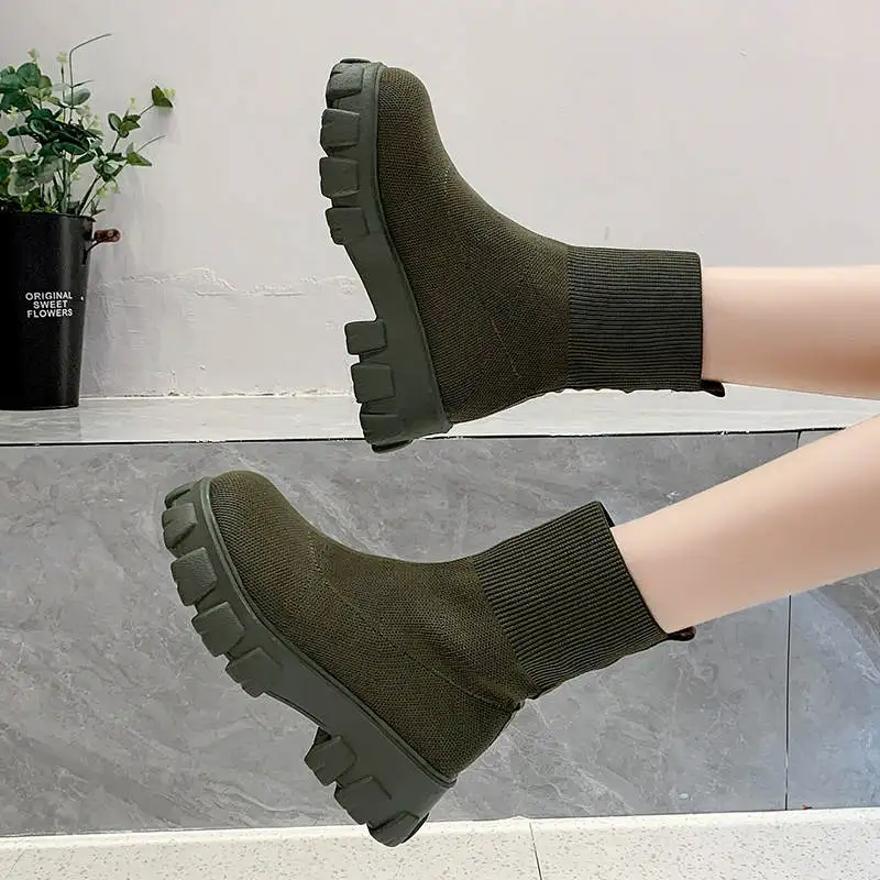 Botines de suela de goma para mujer, botines de felpa de vaca, zapatillas  de Tractor con plataforma, tenis, 2021|Botas hasta el tobillo| - AliExpress