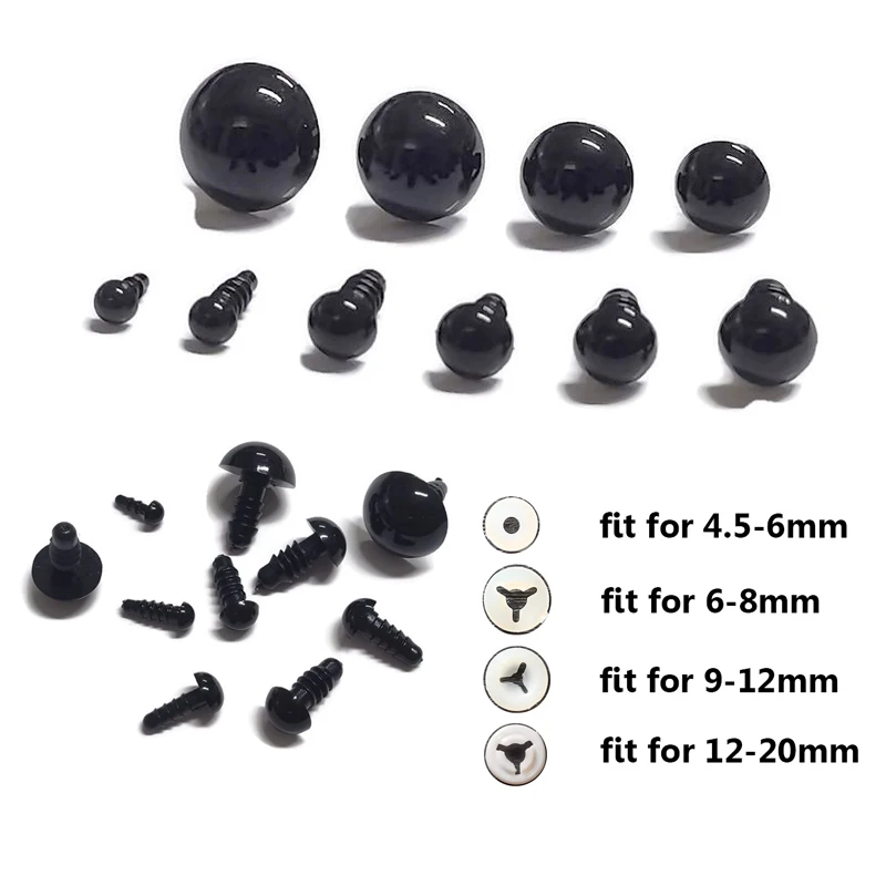 100pcs 10mm Eyeball Doll Accessories Black Plastic Plush Safety Eyes Amigurumi For Toys 6mm 8mm 12mm DIY Funny Toy Eyes Animal