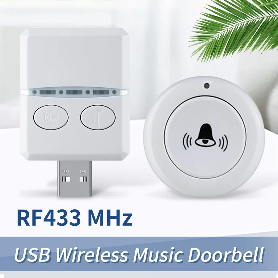 USB Wireless Doorbell DC 5V RF433 MHz Remote Controll Receiver 30 Music For Home Bed Call Emergent Call wireless doorbell