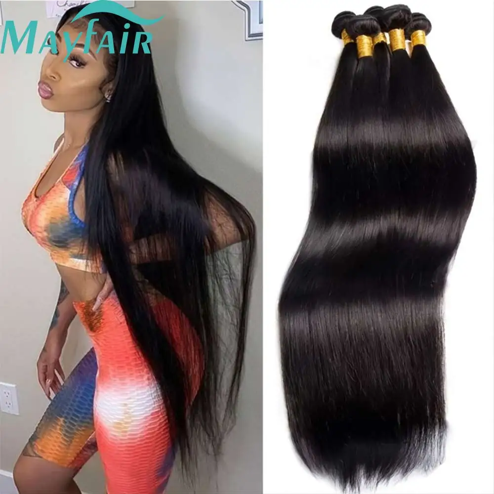 Mayfair Brazilian Hair Bundles Straight Human Hair Weave Bundles Remy Hair Extension Natural Black 8-32 Inches 1/3/4Pcs 12A 1