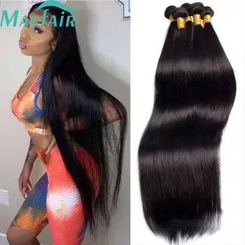 Mayfair Brazilian Hair Bundles Straight Human Hair Weave Bundles Remy Hair Extension Natural Black 8-32 Inches 1/3/4Pcs 12A 1