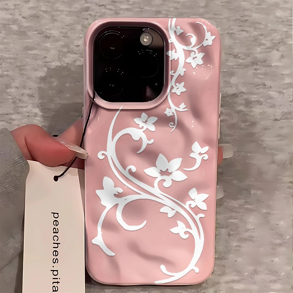 รูปสินค้า เคสซิลิโคนลายดอกไม้สีชมพู ปกป้อง iPhone ได้ทุกรุ่น