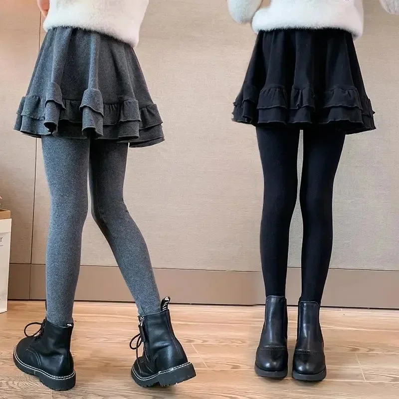 2023 Spring Winter Girls Skirt-leggings Casual Pants for Kids Teenager Trousers 3-14T Children School Pants Baby Fleece Clothes