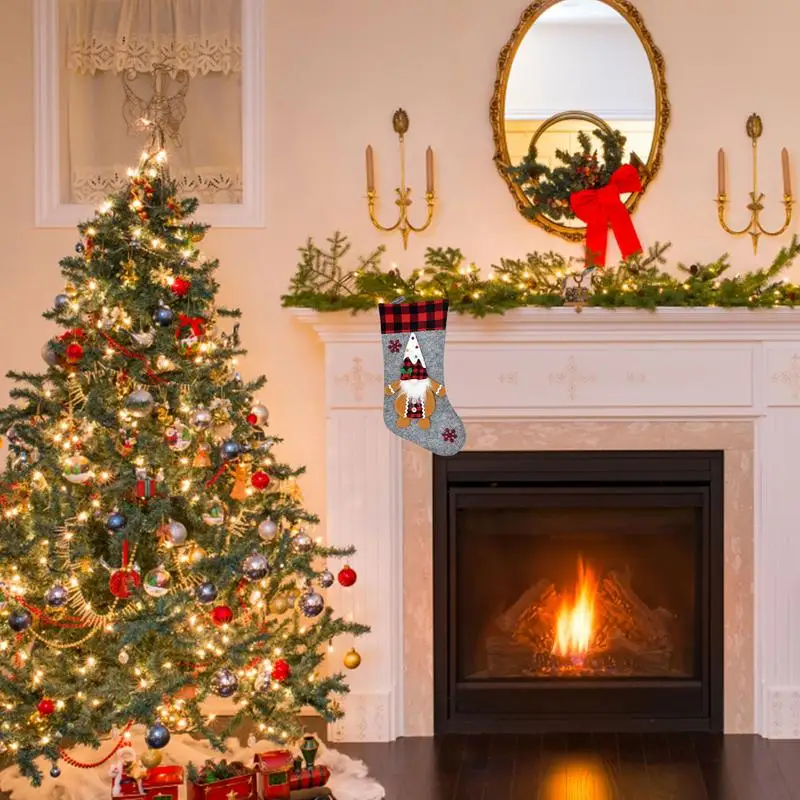 

Gnome Christmas Stocking 3D Plush Gnome Snowflake Stocking 18 Inch Extra Large Stocking Socks For Home Decorations Chrismas