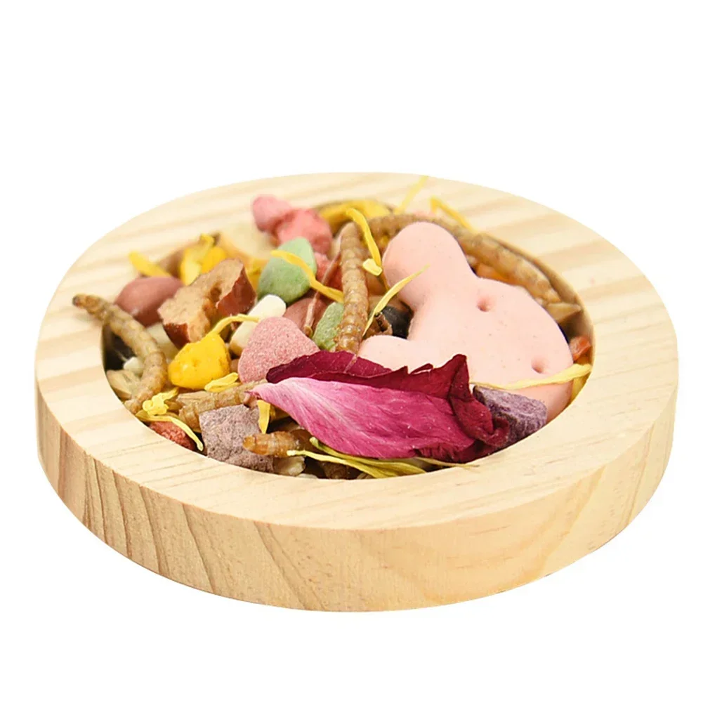 PET WOODEN Small Pet Round Food Bowl Anti-turning Natural Wooden Feeding Bowl Landscaping Supplies For Squirrel Hedgehog Hamster