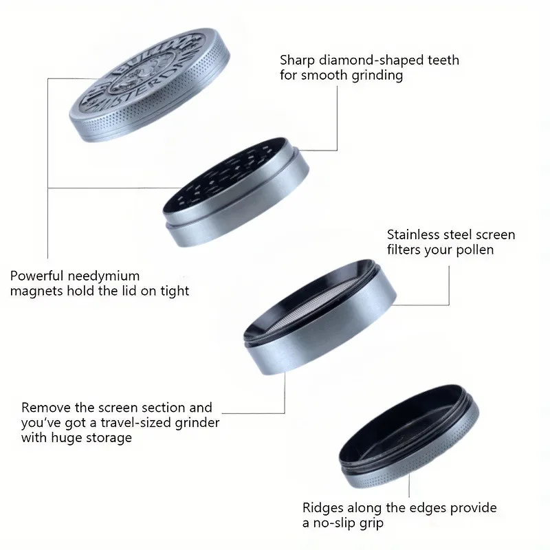 Herb Grinder 1.6/2 Inch Bulldog Herb Grinder Portable 4 Sections Spice Grinder Zinc Alloy Cigarette Shredder Kitchen Gadget Smoke Accessories nut spice grinder herb grinder herb spice grinder