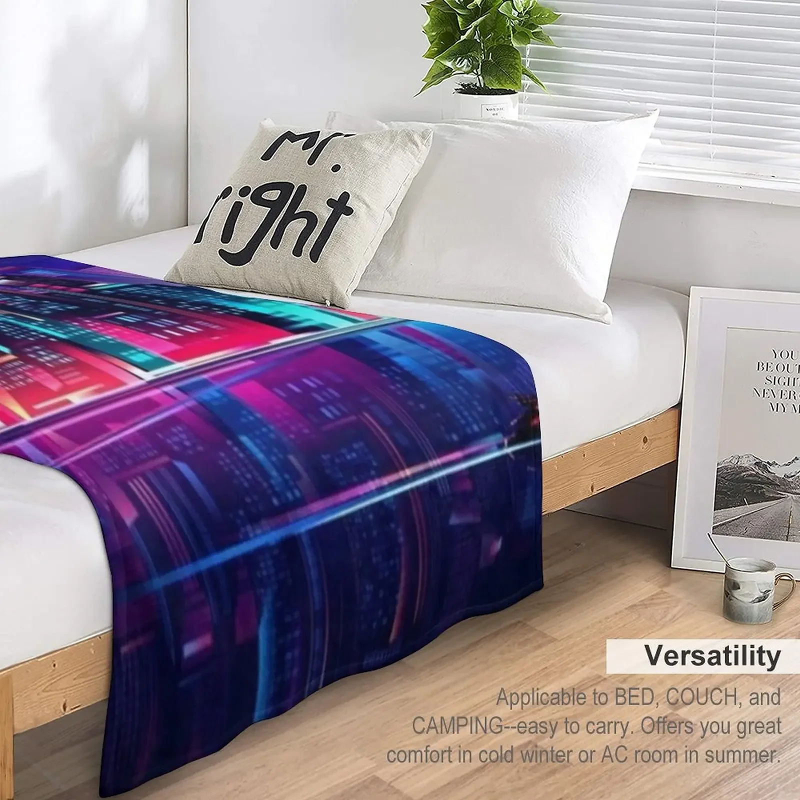 SYNTHWAVE CITY NIGHT LIGHTS Throw Blanket Sofa Blankets Blanket Fluffy 5