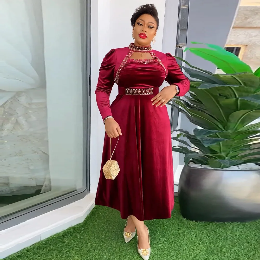 

Dubai Luxury Wedding Party Dresses for Women 2024 Plus Size New African Evening Gown Dashiki Ankara Turkey Velvet Outfits Robe