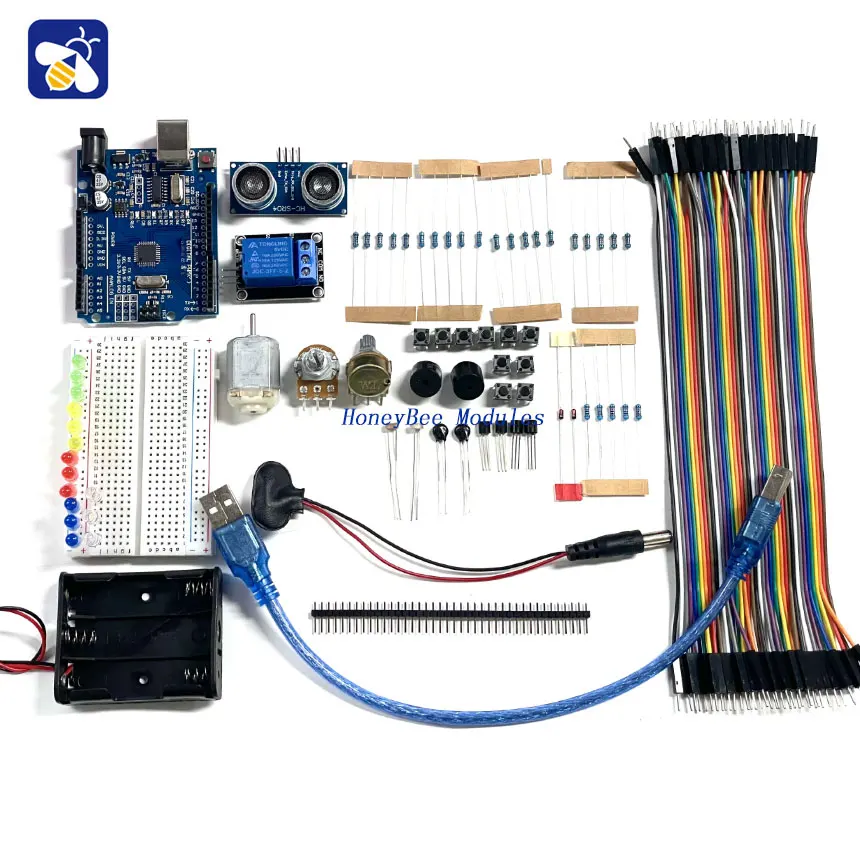 

Starter Kit forUno R3 Breadboard Resistors LED Lights DC motor Buzzer Uno R3 Starter Kit for Schooling Education